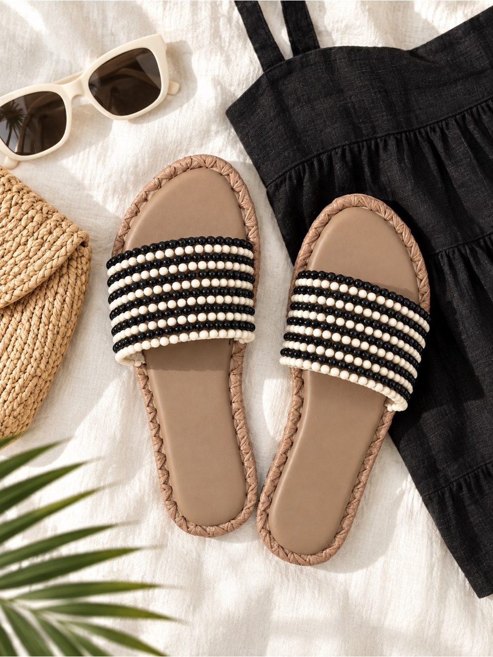 Jack Rogers Savanah Black Multi Beaded Slide Sandals Women’s 9.5 M